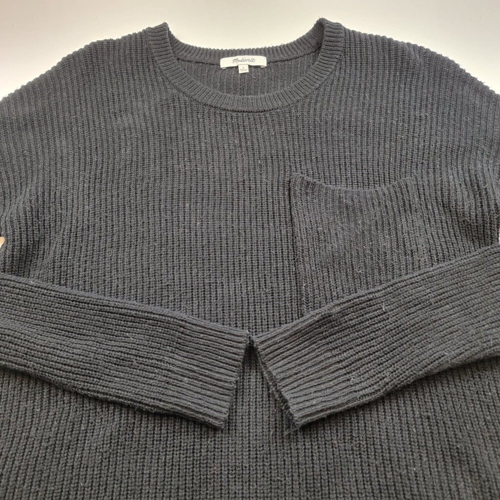 Madewell Thompson Pocket Pullover Sweater Black Long Sleeve Boat Neck Size S - Picture 7 of 10